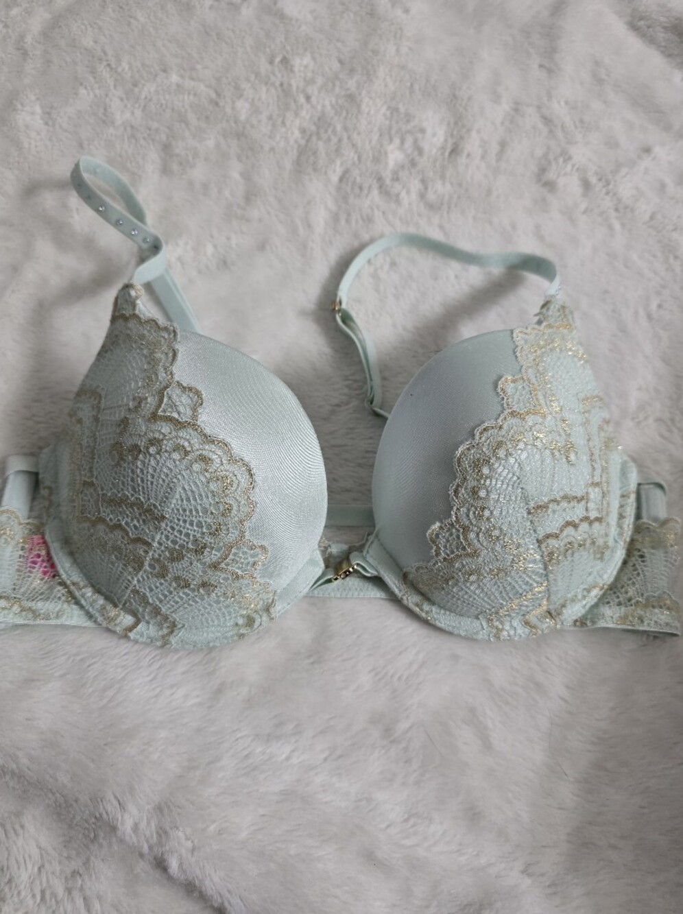 La SENZA Golden Lace Trim Light Mint Push-Up Bra - Beyond Sexy - Front Closure